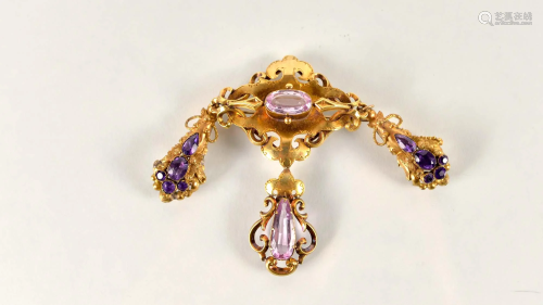 Birks - Vintage woman's gold brooch with amethysts,