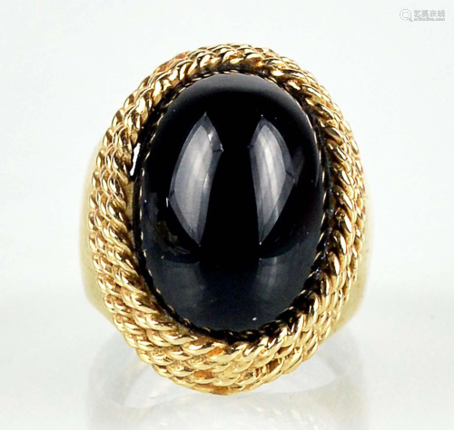 14kt ring set with a nice black stone
