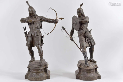 Pair of ancient statues gallic warriors - c.1880