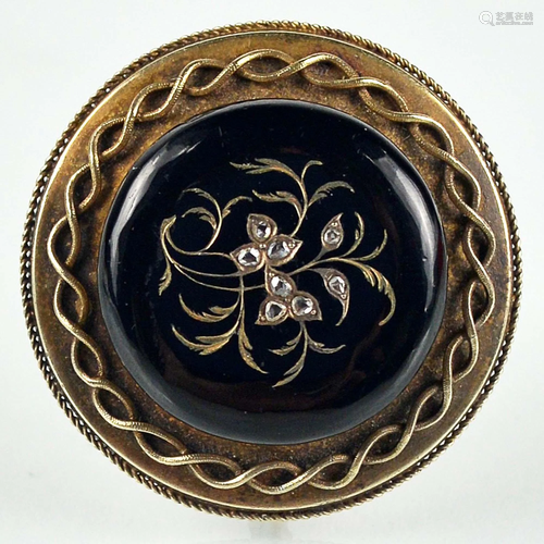 14kt brooch set with a large onyx and diamonds - Milieu