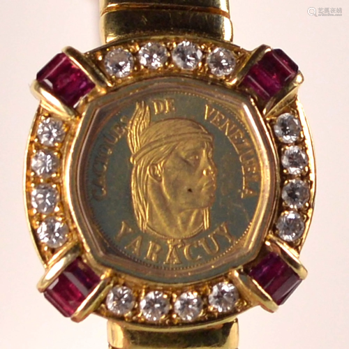 Piaget - Gold watch with gold coin from Venezuela