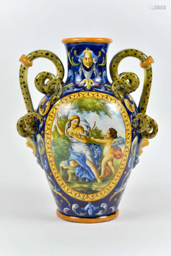 Antique Urbino majolica snake vase - c.1800