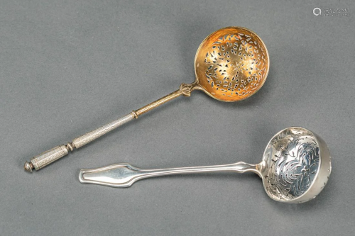2 French silver sugar spoons