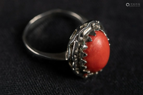 Silver ring with corals