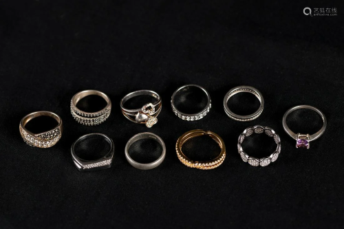 Set of ten silver and vermeil rings.