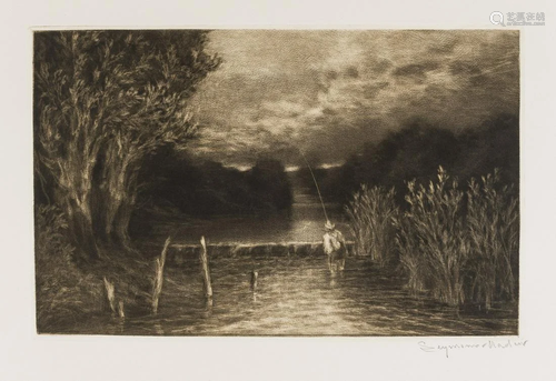 Haden (Seymour) Grayling fishing, mezzotint with