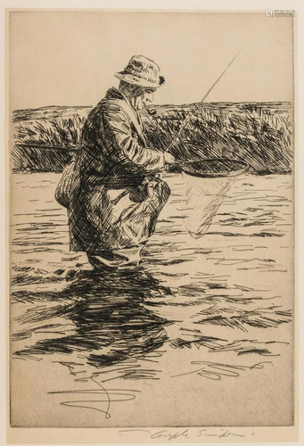 Simpson (Joseph) The Border Angler, drypoint, [c. 1927]