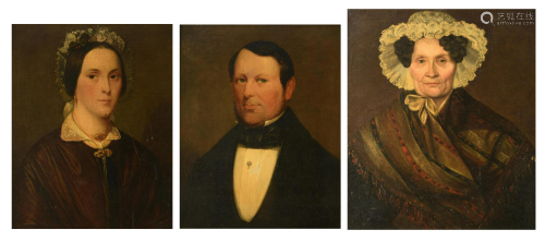 Three 19thC family portraits, 50,5 x 63,5 - 56,5 - 66,5