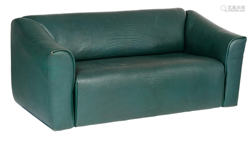 A green leather 'DS 47' settee by De Sede, H 72 - W 181