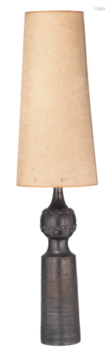 A vintage black glazed ceramic table lamp by Perignem,
