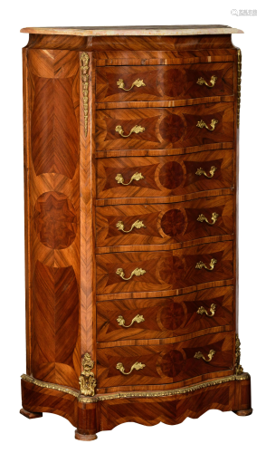 A fine Louis XV style mahogany veneered 'semainier', H