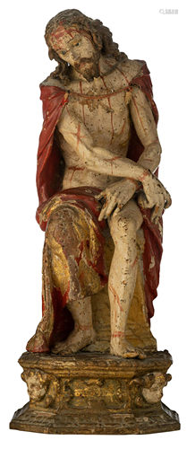 A limewood sculpture of the 'Pensive Christ', 18thC, H