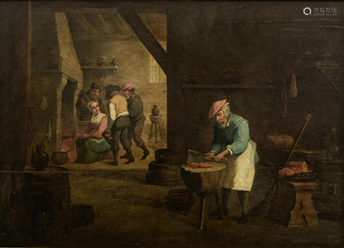 A genre painting in the butchery, 19thC, 47 x 66 cm