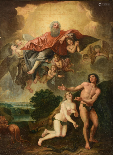 The Expulsion from Paradise, 17th/18thC, 39 x 52 cm