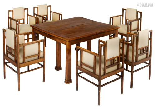 An Art Deco dining furniture set, in the manner of the