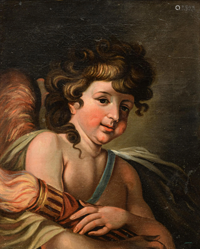 Cupid holding a torch, 18thC, 43 x 53 cm