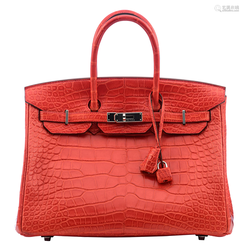 HERMÈS, Birkin 35 handbag, Geranium alligator