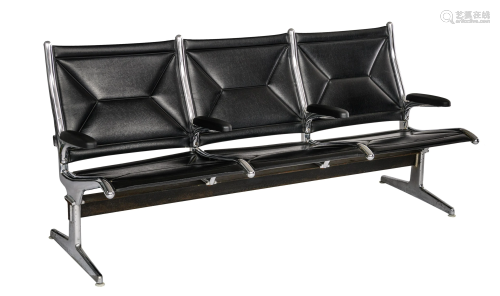 An Eames tandem 3 seater bench, for Herman Miller, H 35