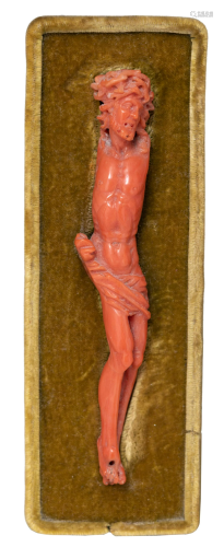 A 17th/18thC red coral Corpus Christi mounted on a
