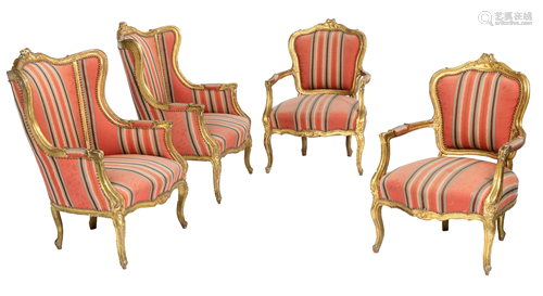 A set of four Louis XV style armchairs, H 96,5 - 110 -