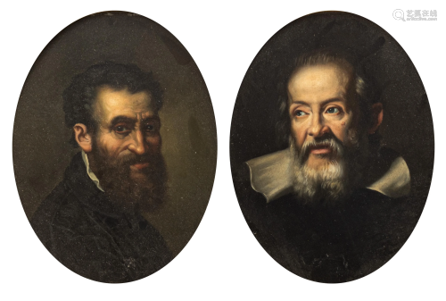 A pair of oval pendant portraits of Michelangelo and