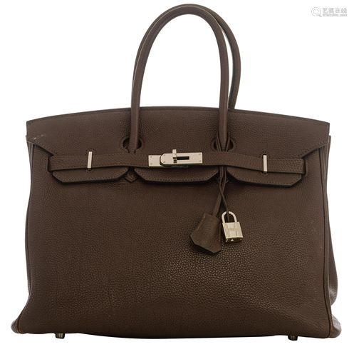 HERMÈS, Birkin 35 bag, Chocolate Togo Leather, with