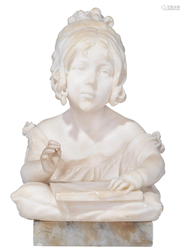 The Carrara marble bust of a young girl writing a