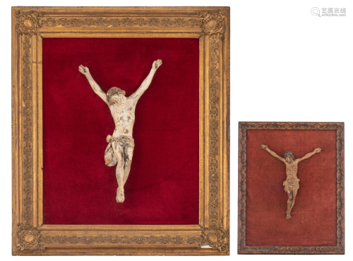 Two wooden Corpus Christi, 18thC, H 28 - 57 cm