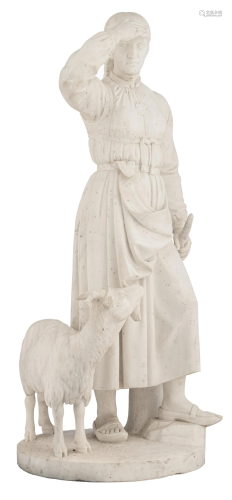 A large Carrara marble pastoral sculpture of a young