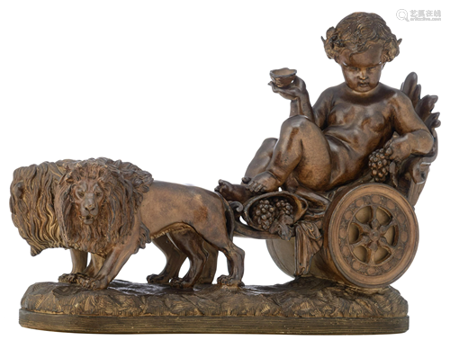 A bacchanal figure in a lion drawn chariot, H 40 - W