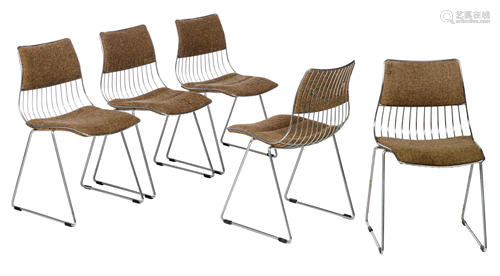 A set of five '70s dining chairs, design by Rudi