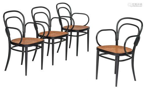 A set of four black bentwood 'N° 14' Thonet armchairs,