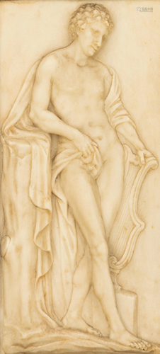 A Neoclassical basso-relievo carved marble plaque,