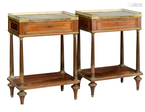 A pair of Louis XVI style mahogany veneered side