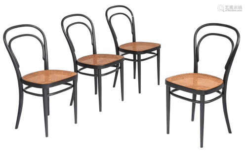 A set of four black bentwood 'N° 14' Thonet chairs, H