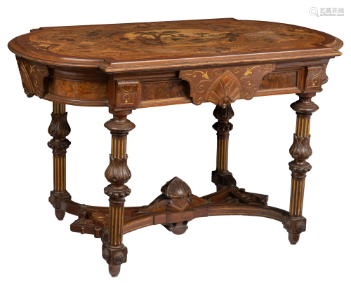 A Neoclassical centre table, decorated with marquetry,