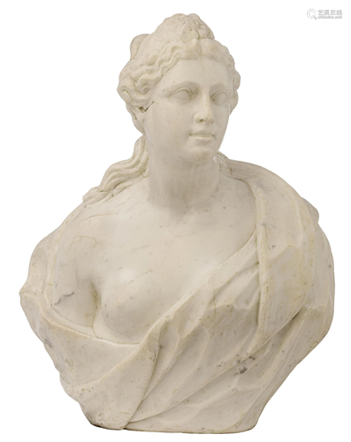 The Carrara marble bust of Diana, 18thC, H 77 - W 53 cm