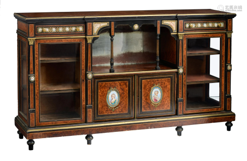 A large Napoleon III sideboard with porcelain plaques,