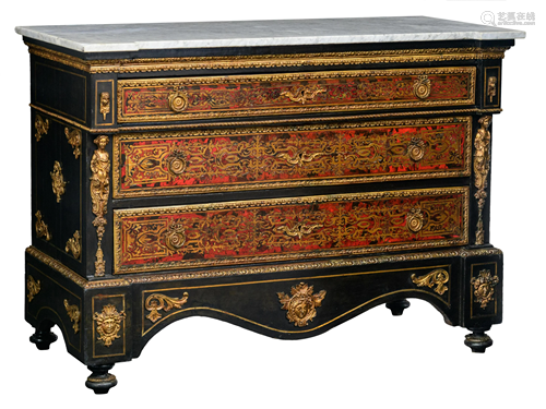 A Napoleon III Boulle work 'commode en deuil', H 95 - W