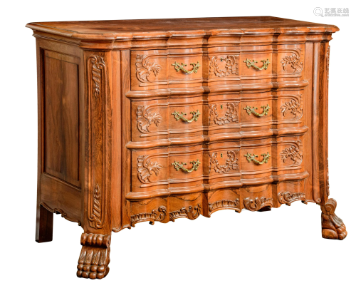 A finely carved rosewood Liégeois Regence style