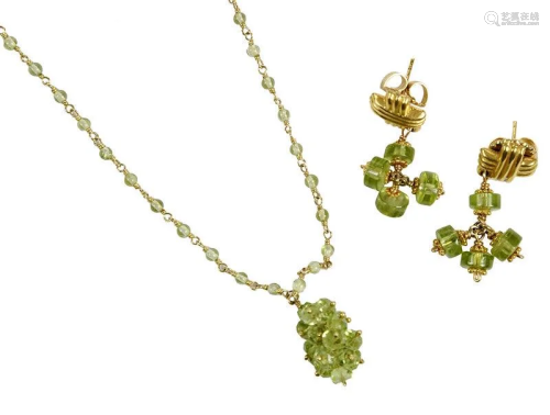 18kt. Peridot Necklace and Earrings