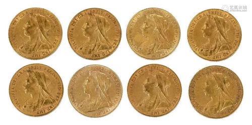 Eight Victoria Gold Sovereigns