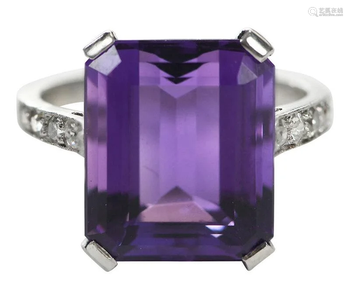 Platinum Amethyst and Diamond Ring