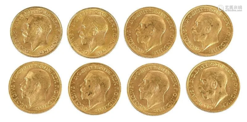 Eight George V Gold Sovereigns