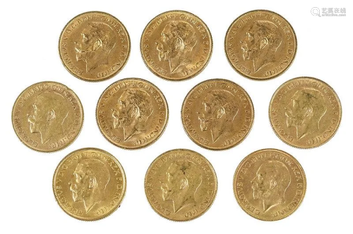 Ten George V Gold Sovereigns
