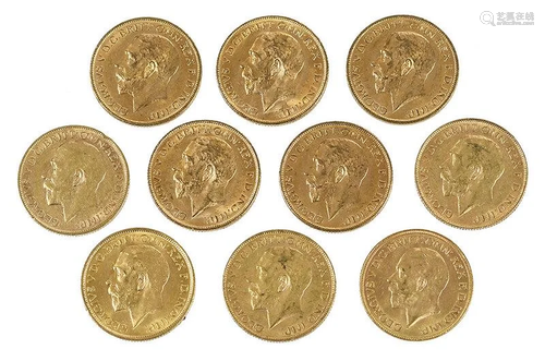 Ten George V Gold Sovereigns