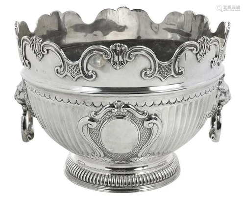 English Silver Monteith with Liner and Flower Frog