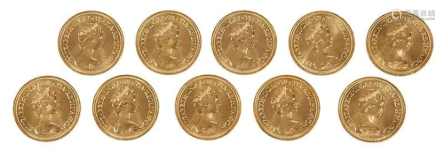 Ten Elizabeth II Gold Sovereigns