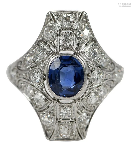 Antique Platinum Sapphire and Diamond Ring