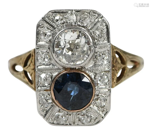 Antique Platinum and Gold Gemstone Ring